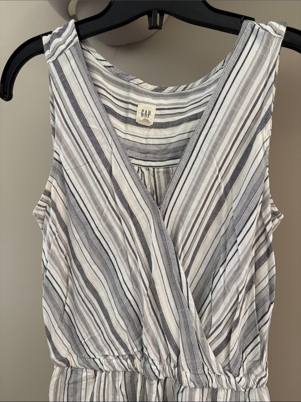 Striped Sleeveless V-Neck Jumpsuit - Gray & White - Picture 3 of 11